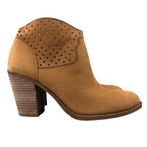 Lucky Brand Women's Size 8.5M Eller Brown Perforated Side Zip Block Heel Boots